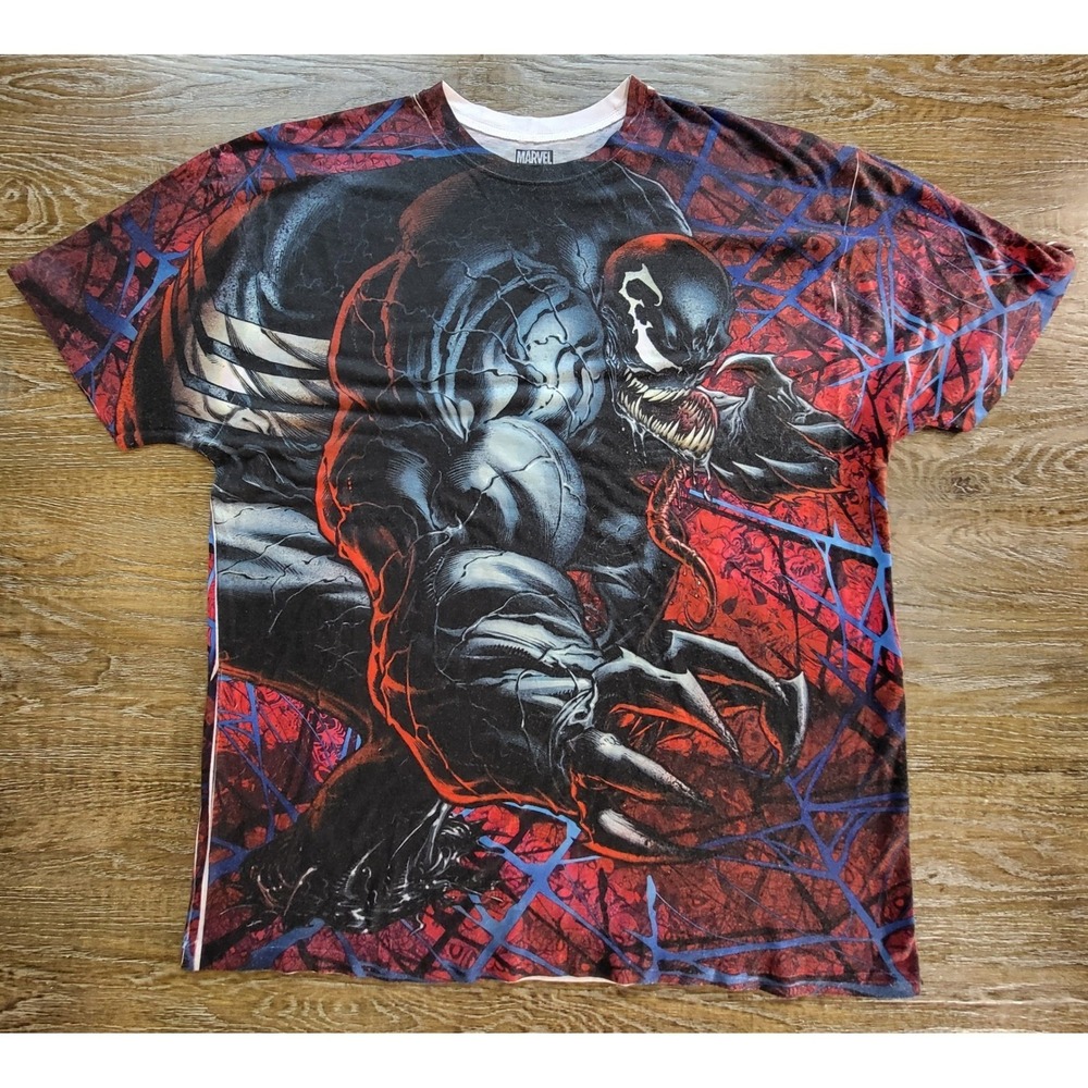 Marvel Venom All Over Print T-Shirt Mens 2XL Black Red Blue Sublimation Graphic